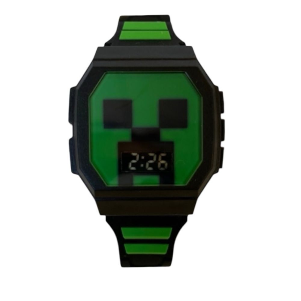 Accutime Kid's Minecraft Digital Black & Green Silicone Strap Watch 36x38mm